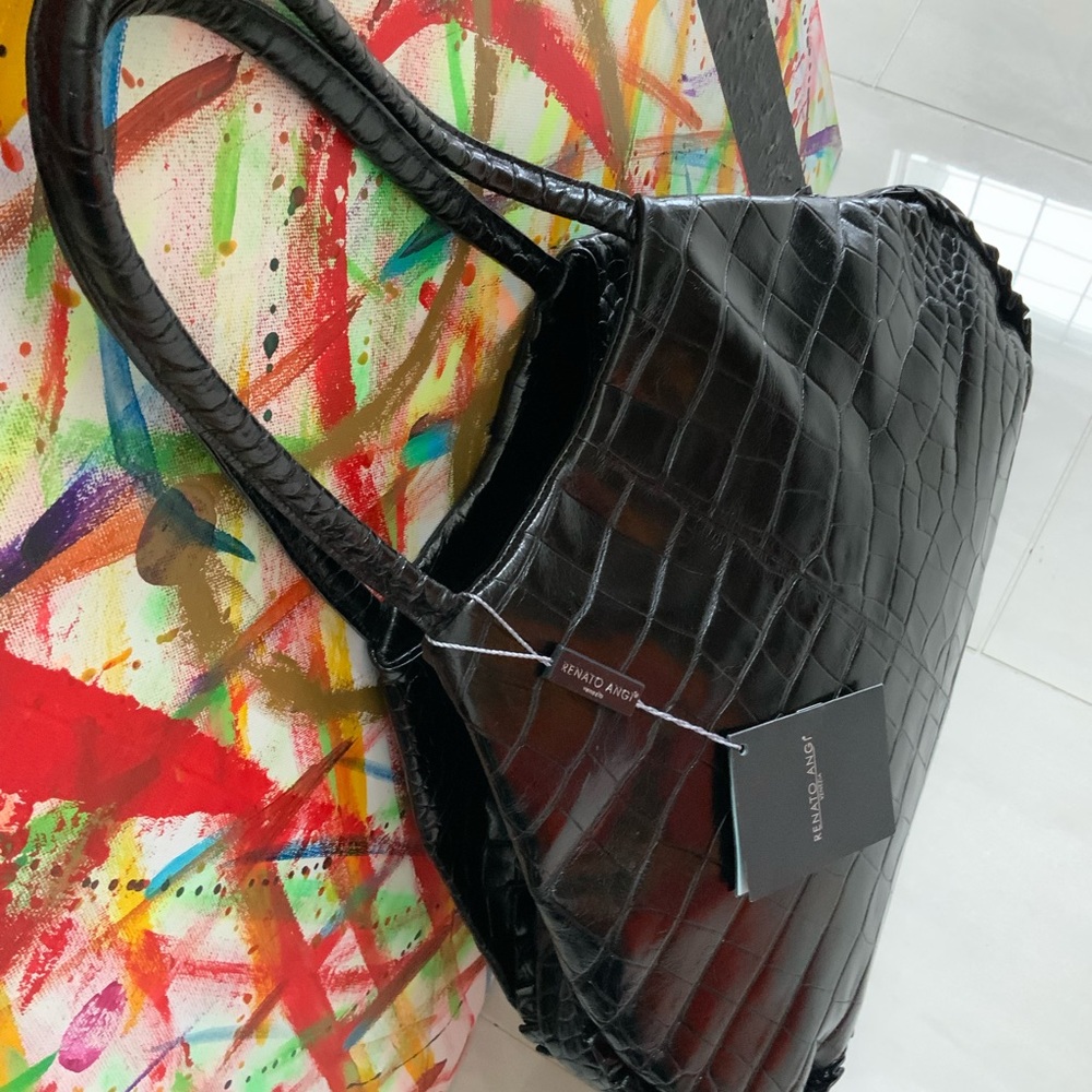 Renato Angi Black Leather Bag with Stones - Picture 12 of 15